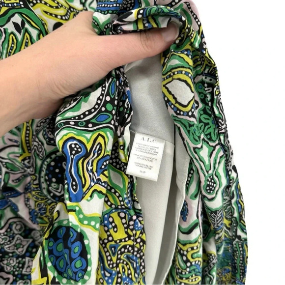 ALC One Shoulder Naomi Dress Multicolor Abstract Print Midi Length Small - Picture 12 of 13